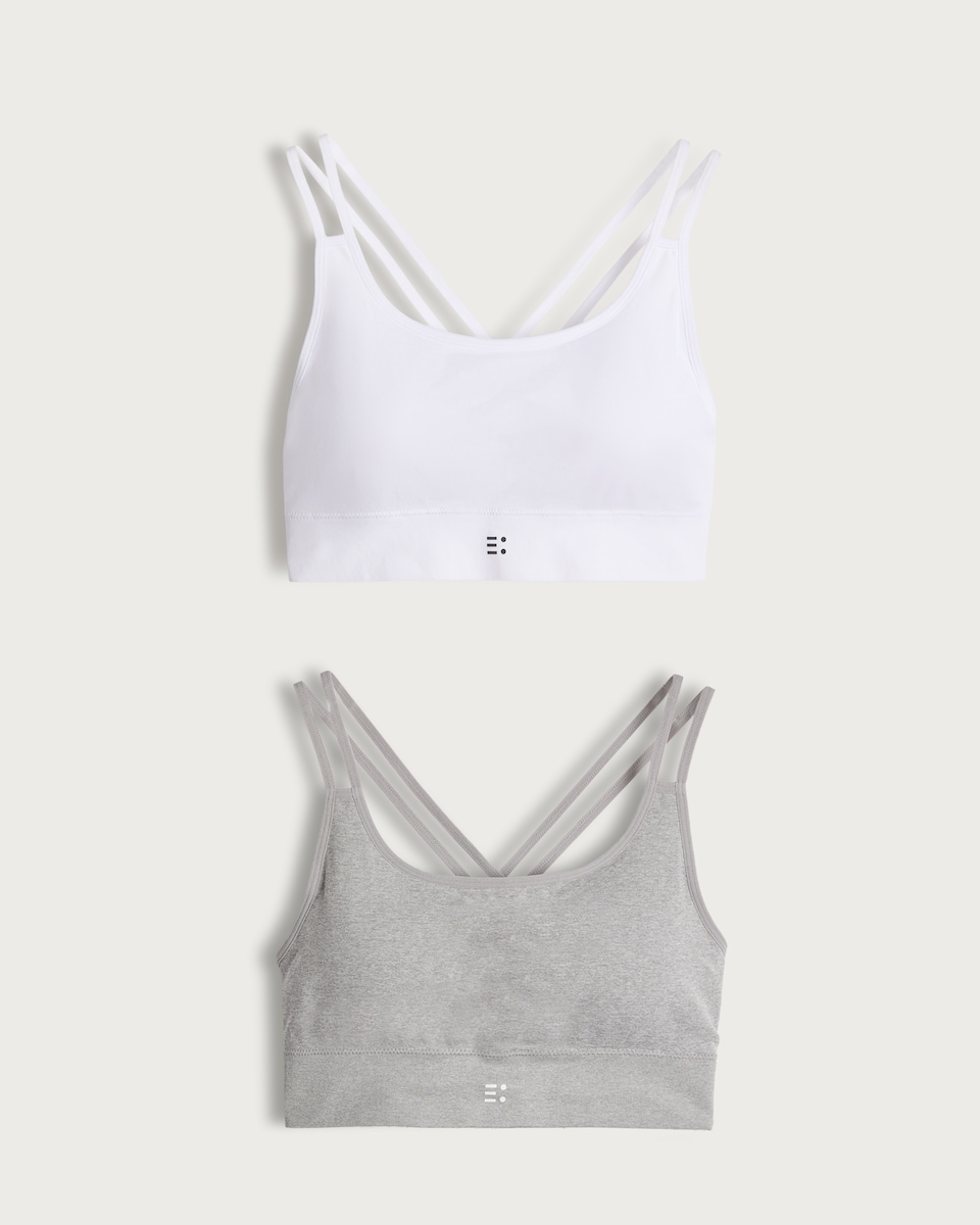 image 1 of F&F Active 2-Pack Strappy Light Support Sports Bra in White